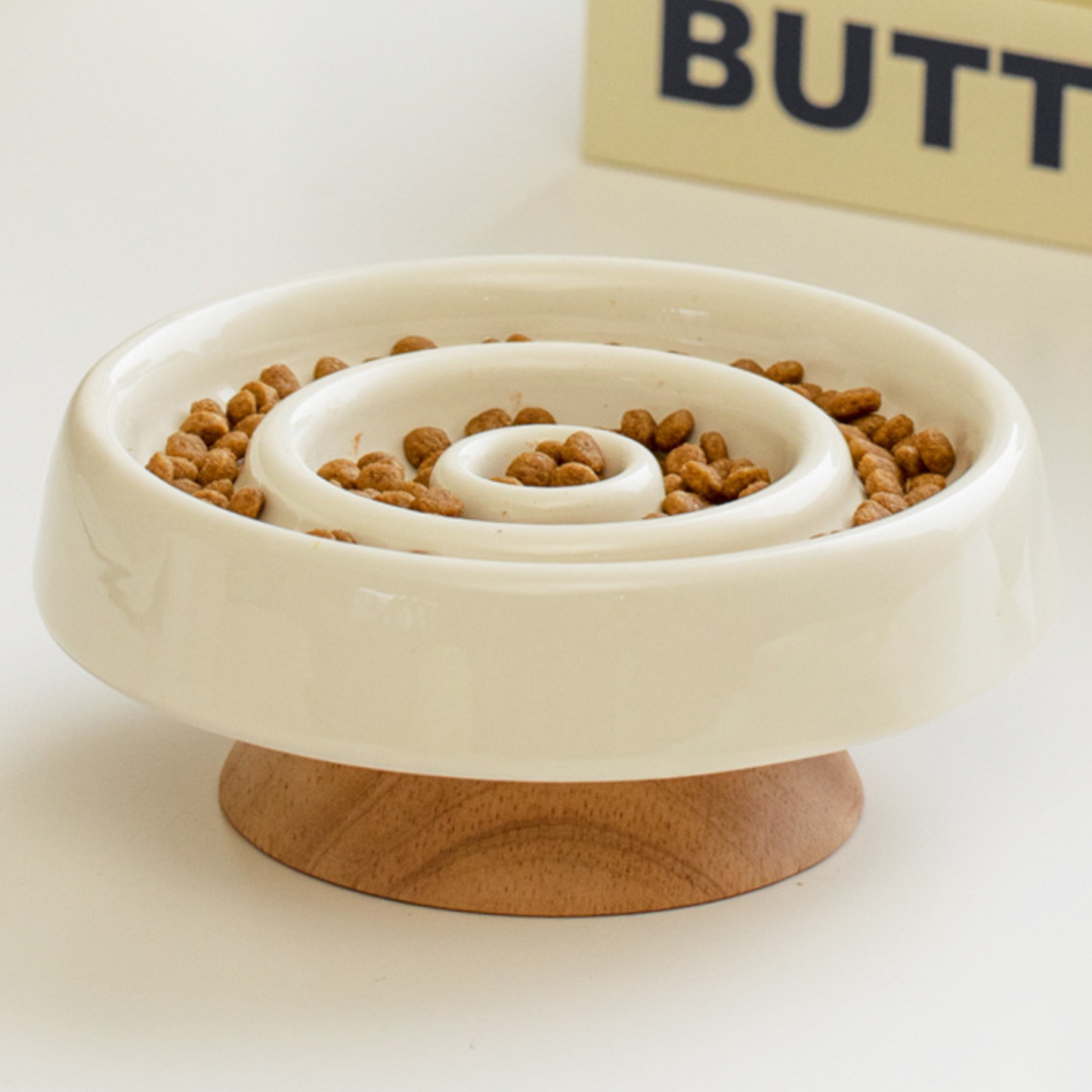 Mizunami Bowl™ – Slow Feeder with Solid Wood Base