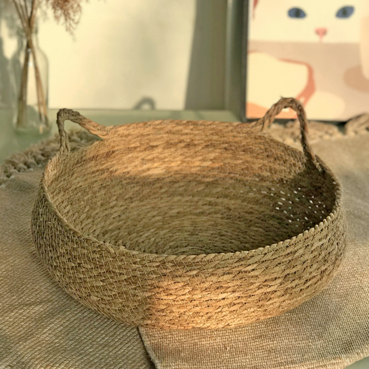 NokoBed™ – Handwoven Bulrush Cat Bed (with Cushion and Pillow)