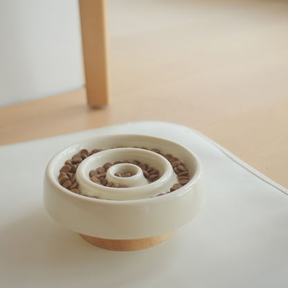 Mizunami Bowl™ – Slow Feeder with Solid Wood Base