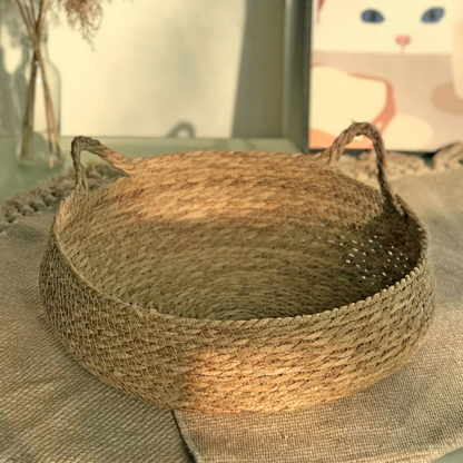NokoBed™ – Handwoven Bulrush Cat Bed (with Cushion and Pillow)